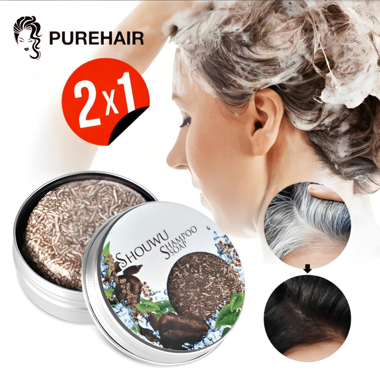 1+1 GRATIS / PUREHAIR™ - CHAMPÚ EN BARRA OSCURECEDOR DE PELO